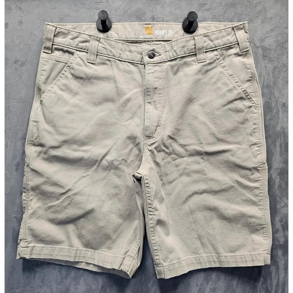 Carhartt Men 36 Relaxed Fit Canvas Work Shorts Tan Khaki Cotton Blend 102514-232